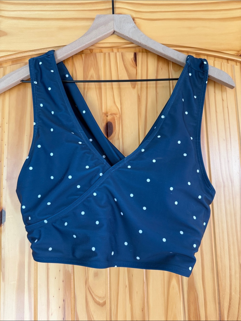 Navy Polka Dot Twist Crop Bikini Top
